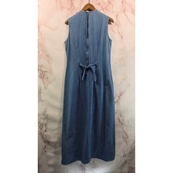 Vintage Denim Dress Womens Medium 90s Maxi Midi Chambray Jean Tank Modest Neiman - Picture 4 of 9